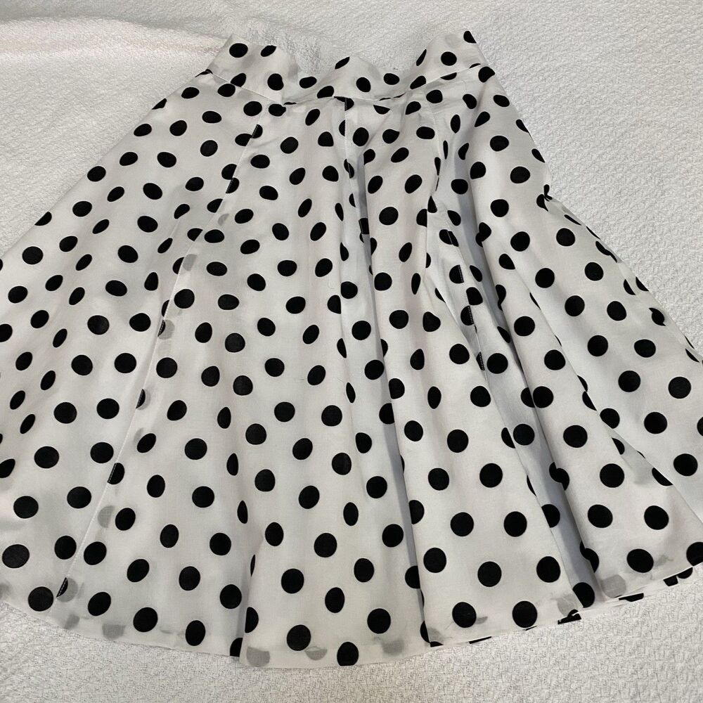 Amanda & Chelsea Polka Dot A-Line Skirt Size 0 White Black Retro Mod Coquette